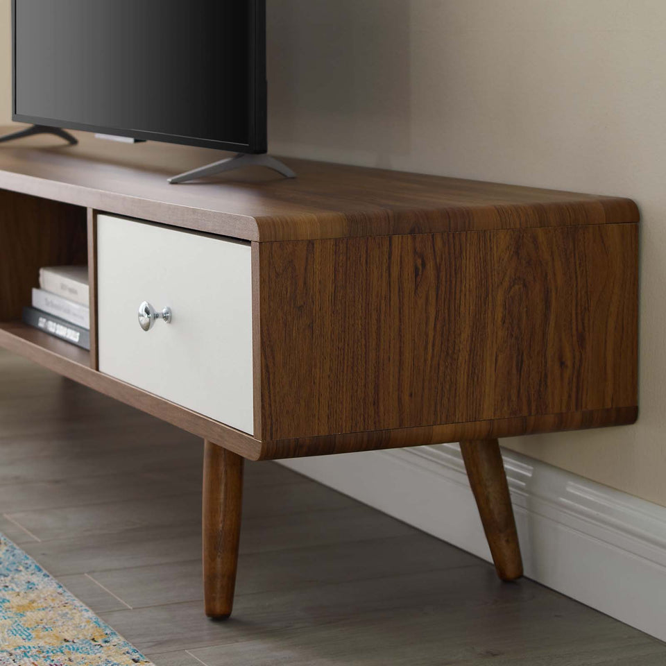 Transmit 70" Media Console Wood TV Stand in Walnut White.