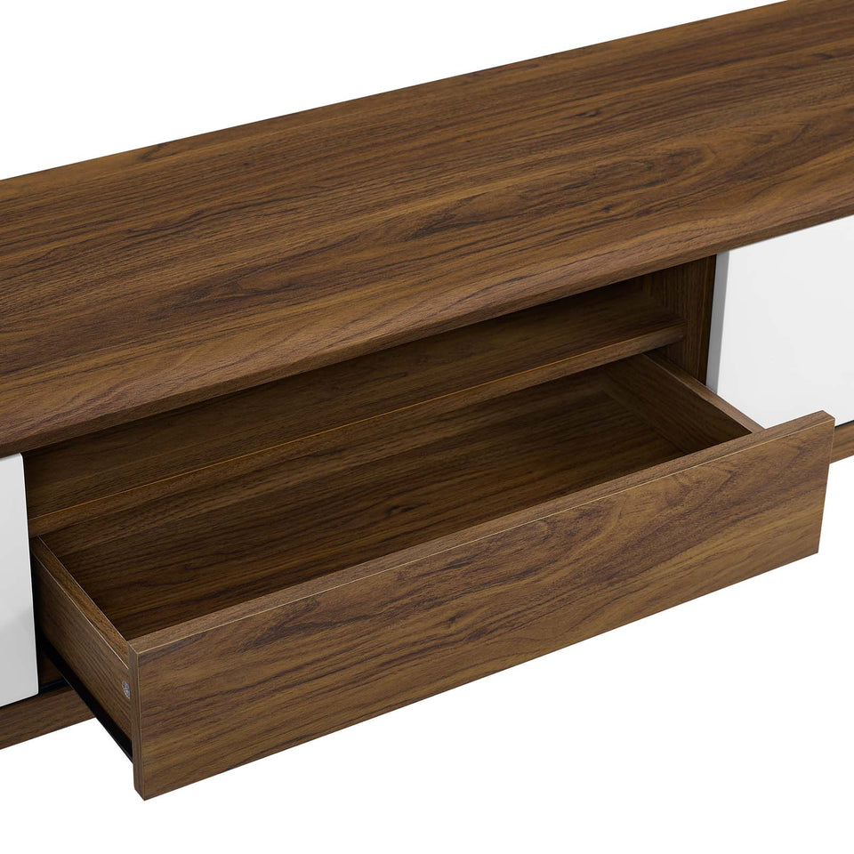Envision 70" Media Console Wood TV Stand in Walnut White.