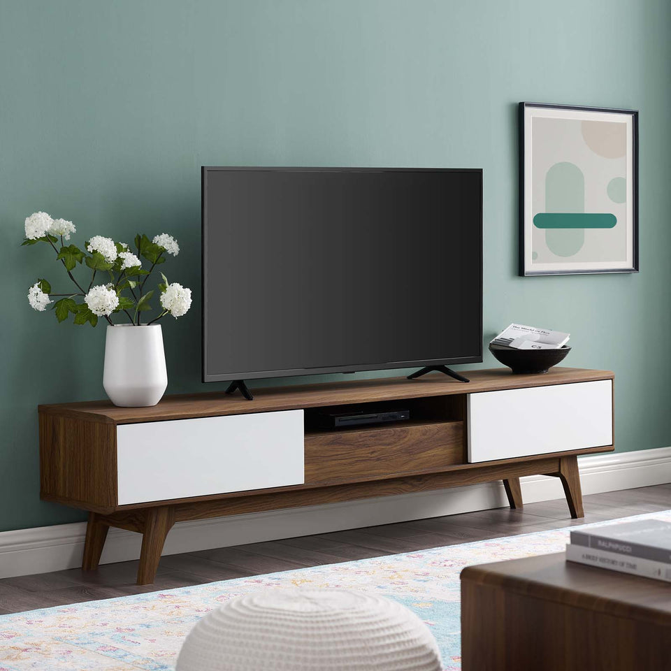 Envision 70" Media Console Wood TV Stand in Walnut White.