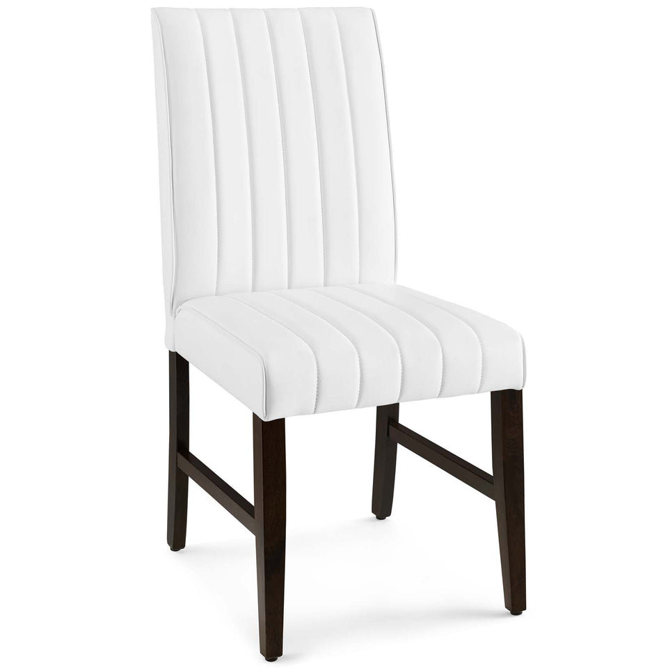 Motivate Channel Tufted Upholstered Faux Leather Dining Chair Set of 2 in White.