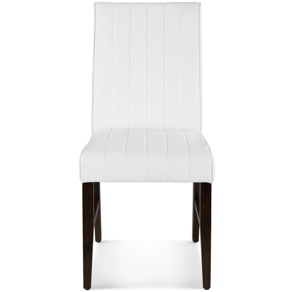 Motivate Channel Tufted Upholstered Faux Leather Dining Chair Set of 2 in White.