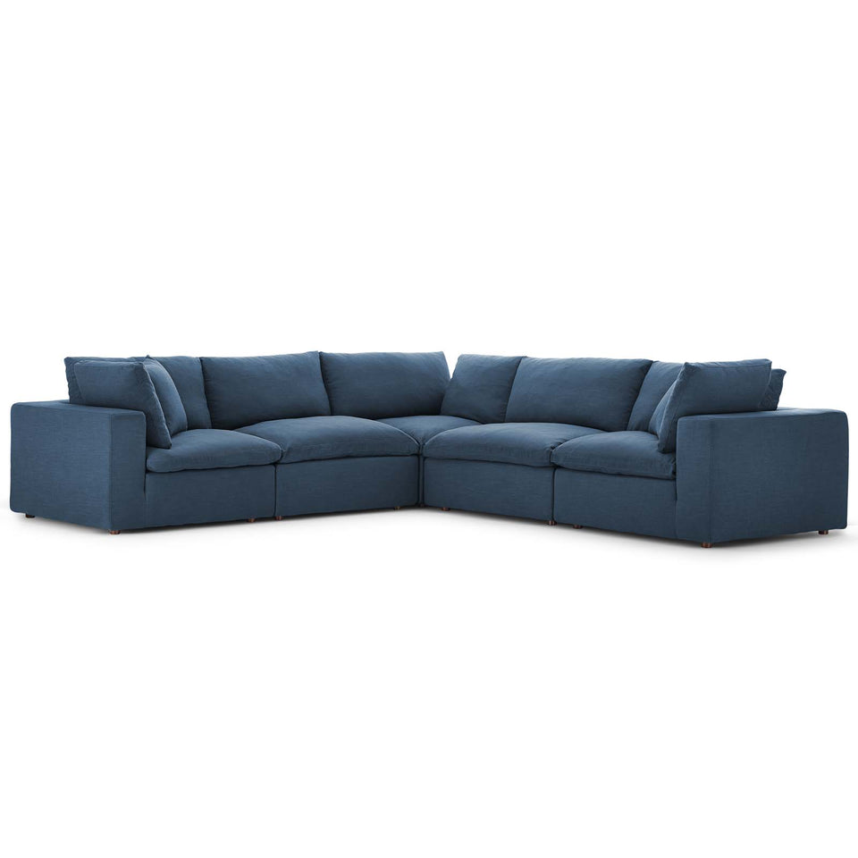 Commix Down Filled Overstuffed 5 Piece Sectional Sofa Set.