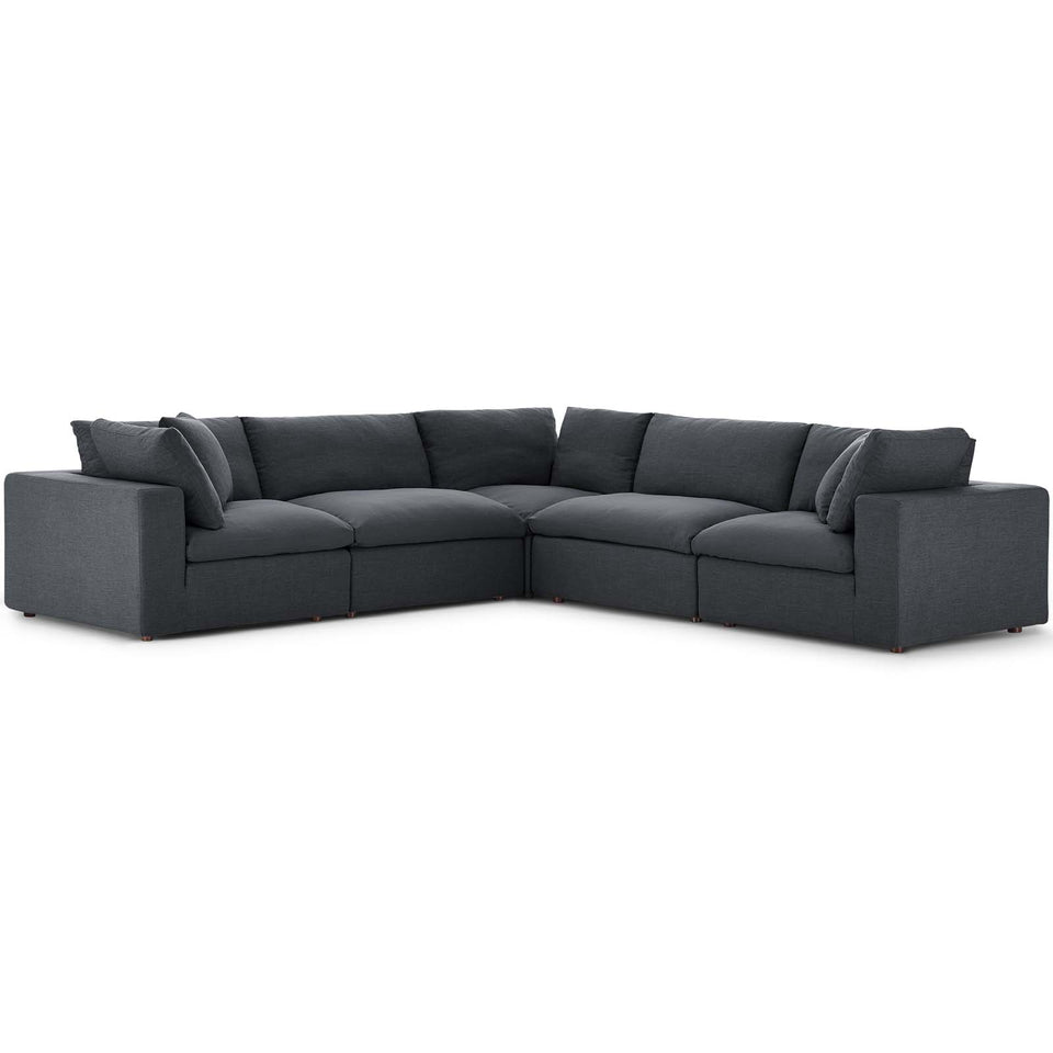 Commix Down Filled Overstuffed 5 Piece Sectional Sofa Set.