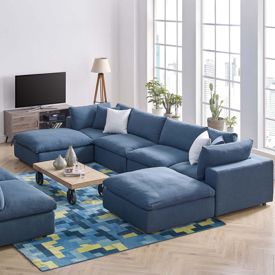 Commix Down Filled Overstuffed 6 Piece Sectional Sofa Set.