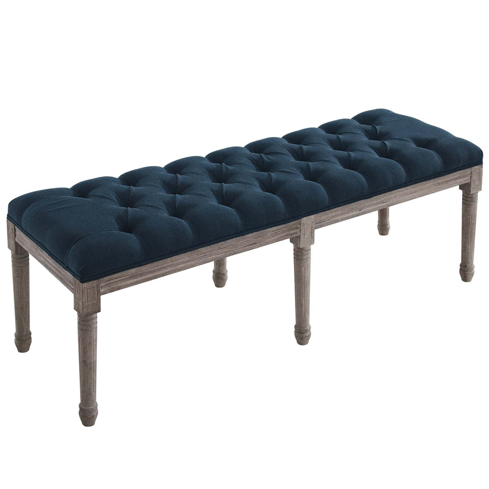 Province French Vintage Upholstered Fabric Bench.