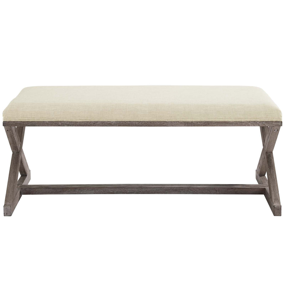 Province Vintage French X-Brace Upholstered Fabric Bench.