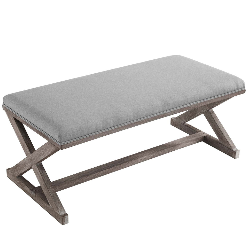 Province Vintage French X-Brace Upholstered Fabric Bench.