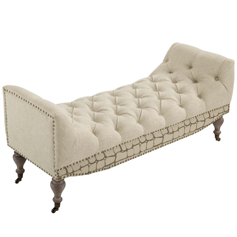 Roland Vintage French Upholstered Fabric Bench in Beige.