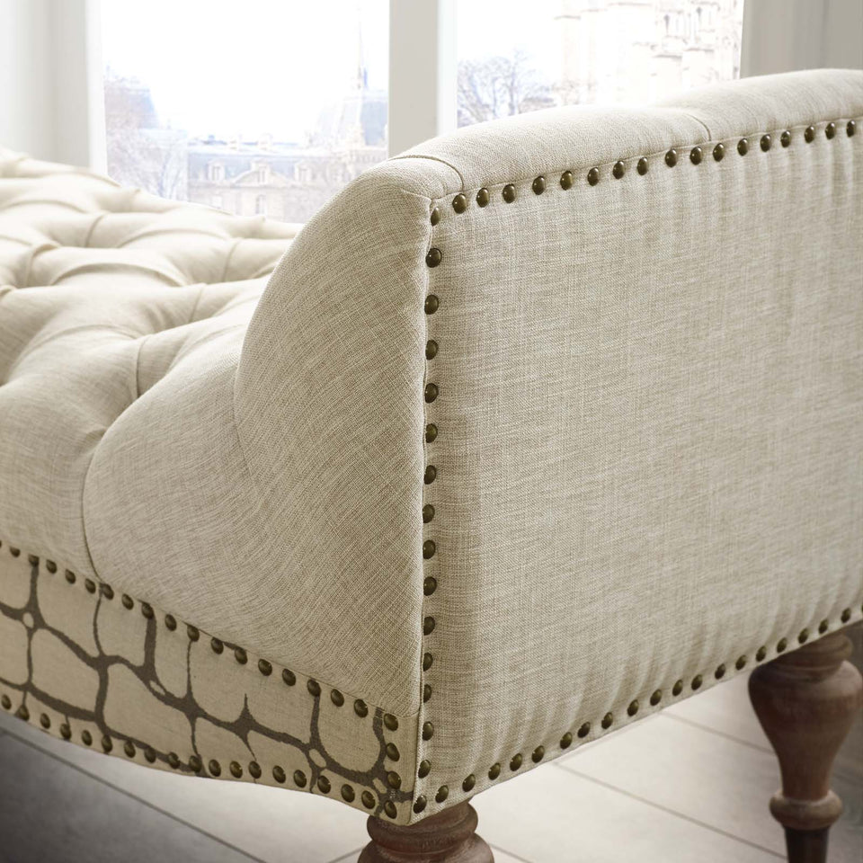 Roland Vintage French Upholstered Fabric Bench in Beige.