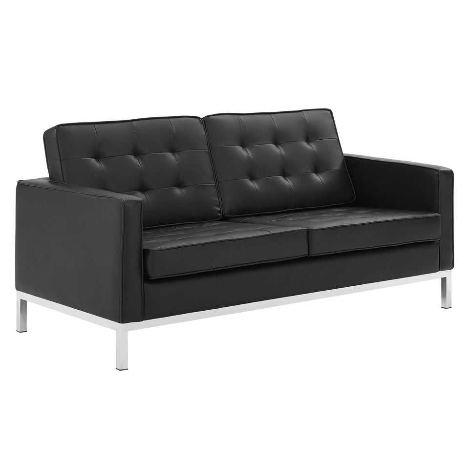Loft Tufted Upholstered Faux Leather Loveseat.