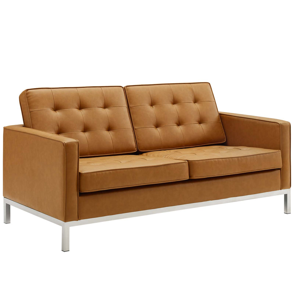 Loft Tufted Upholstered Faux Leather Loveseat.