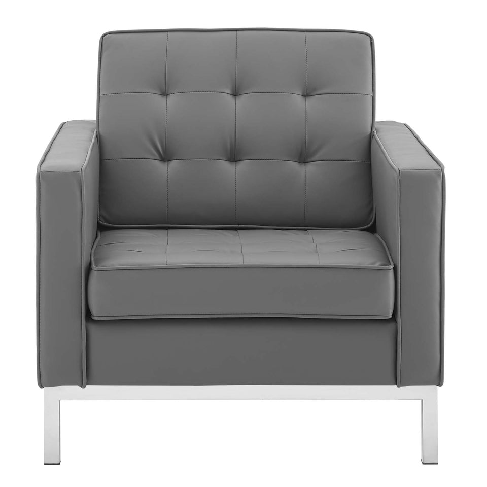 Loft Tufted Upholstered Faux Leather Armchair.