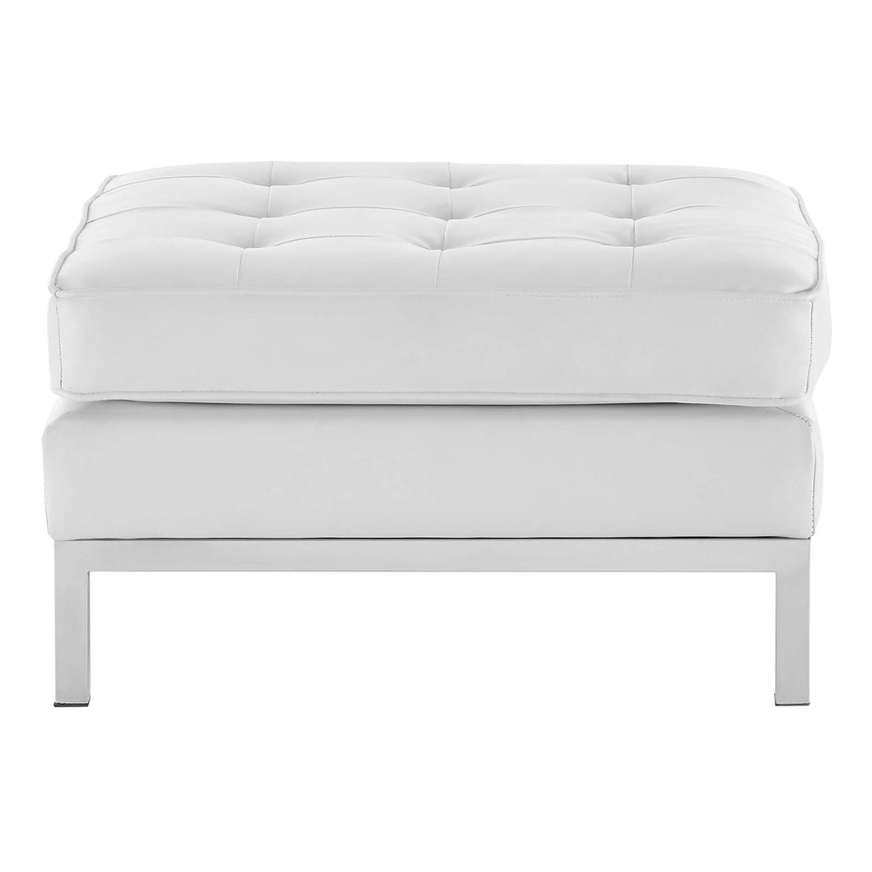 Loft Tufted Upholstered Faux Leather Ottoman.