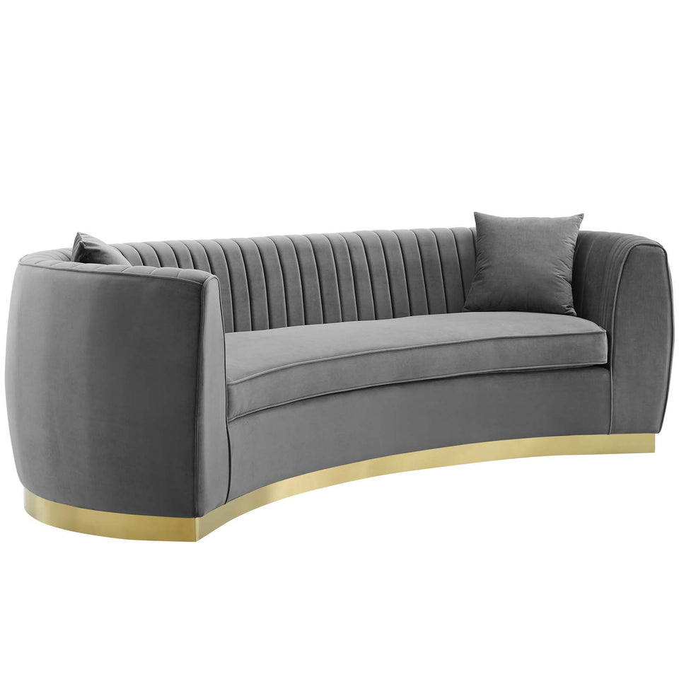 Enthusiastic Vertical Channel Tufted Curved Performance Velvet Sofa.