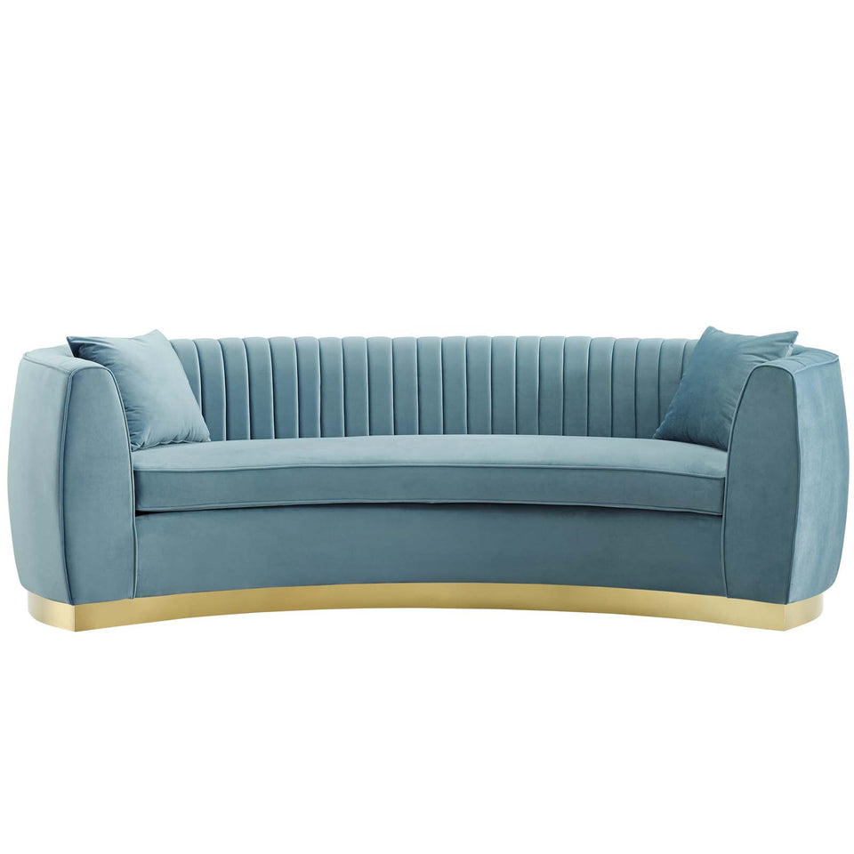 Enthusiastic Vertical Channel Tufted Curved Performance Velvet Sofa.