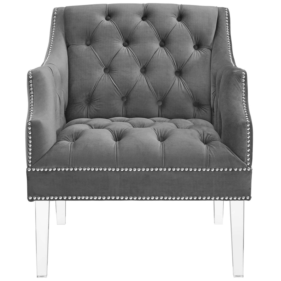 Proverbial Tufted Button Accent Performance Velvet Armchair.