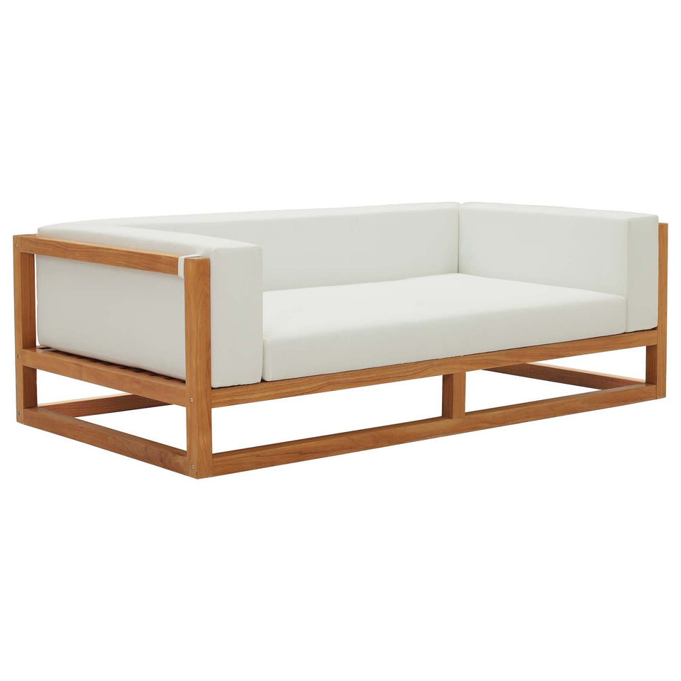 Newbury Accent Lounge Outdoor Patio Premium Grade A Teak Wood Sofa in Natural White.