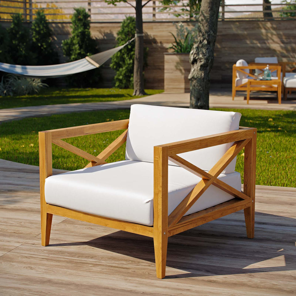 Northlake Outdoor Patio Premium Grade A Teak Wood Armchair in Natural White.