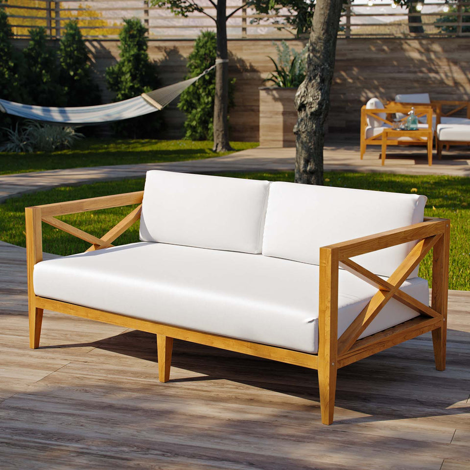 Northlake Outdoor Patio Premium Grade A Teak Wood Sofa in Natural White.