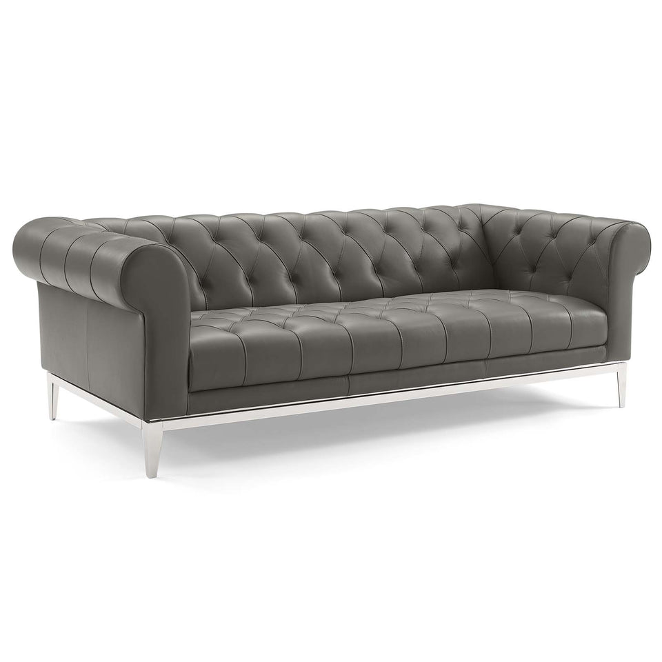Idyll Tufted Button Upholstered Leather Chesterfield Sofa.