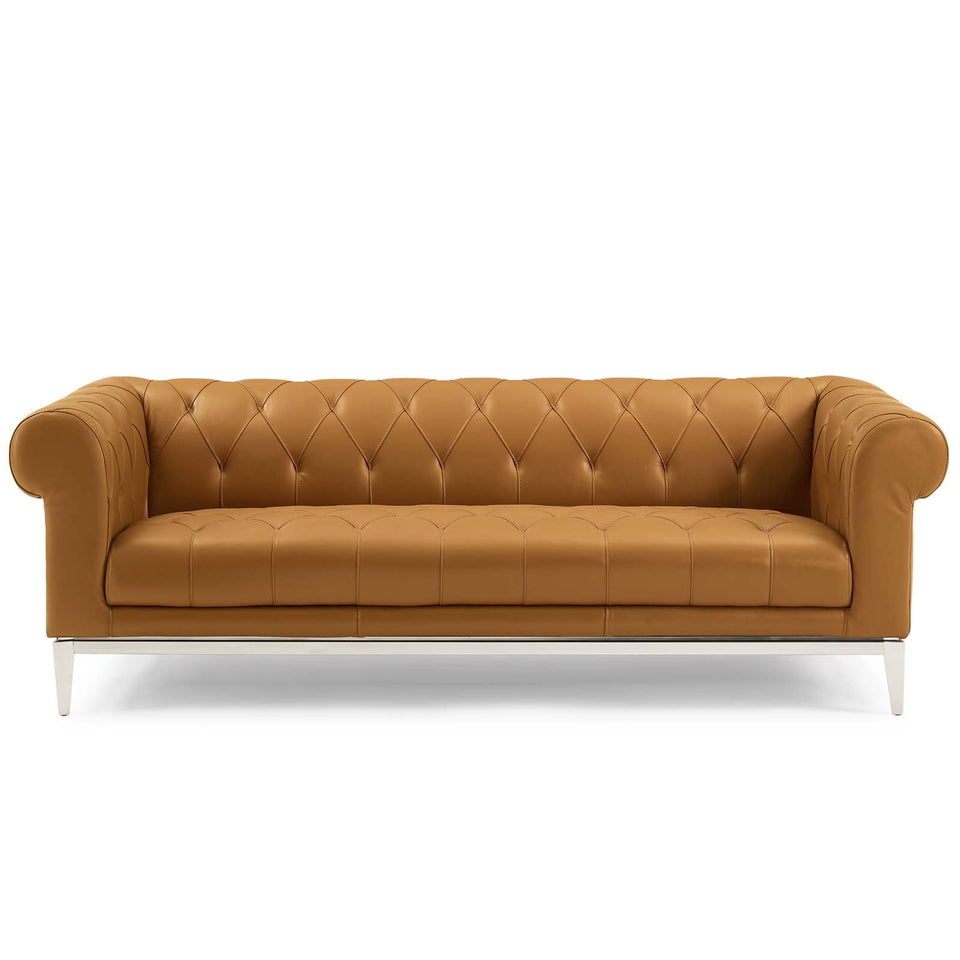Idyll Tufted Button Upholstered Leather Chesterfield Sofa.