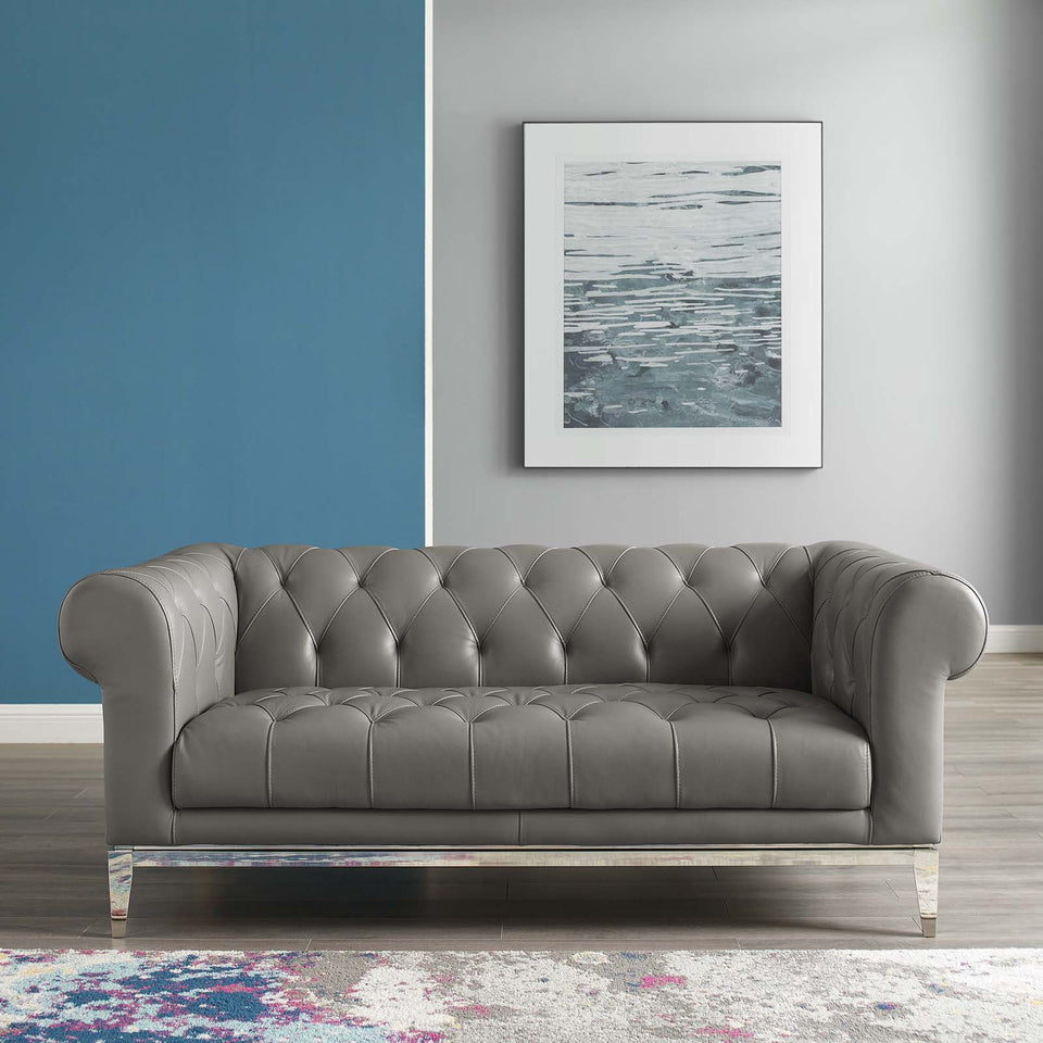 Idyll Tufted Button Upholstered Leather Chesterfield Loveseat.