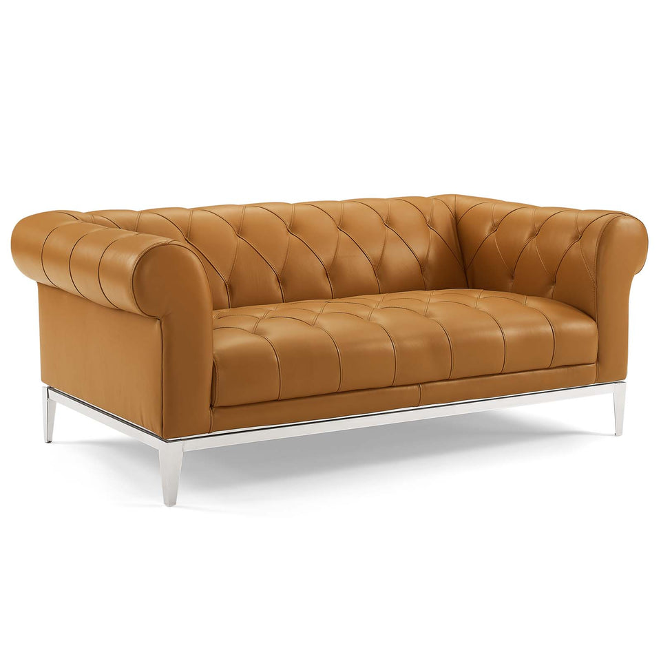 Idyll Tufted Button Upholstered Leather Chesterfield Loveseat.