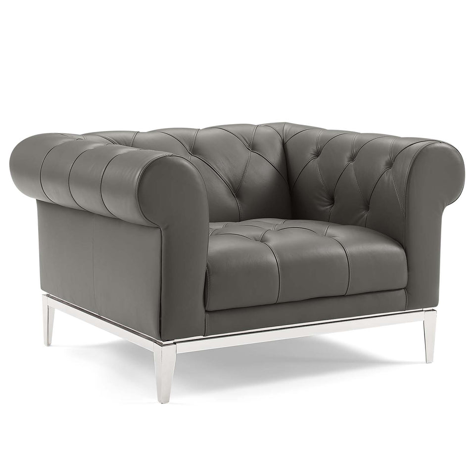 Idyll Tufted Button Upholstered Leather Chesterfield Armchair.