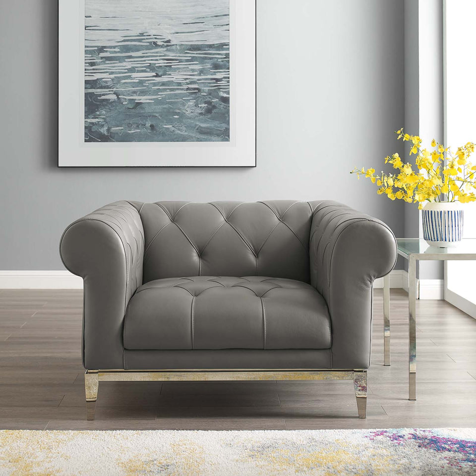 Idyll Tufted Button Upholstered Leather Chesterfield Armchair.