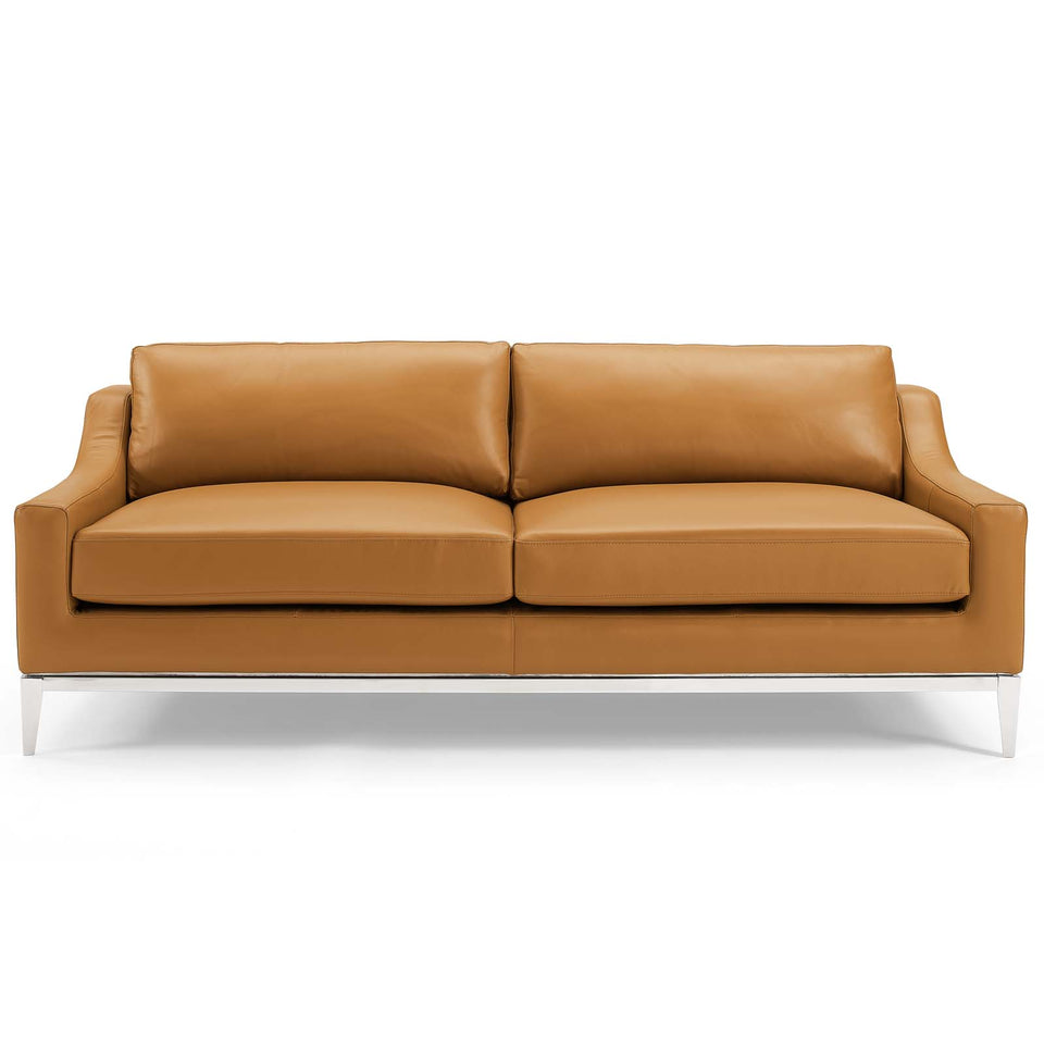 Harness 83.5" Stainless Steel Base Leather Sofa.