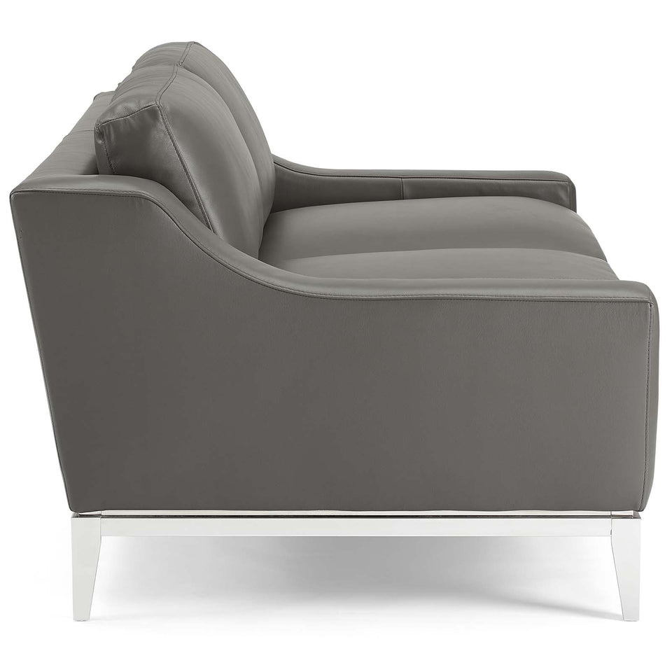 Harness 64" Stainless Steel Base Leather Loveseat.