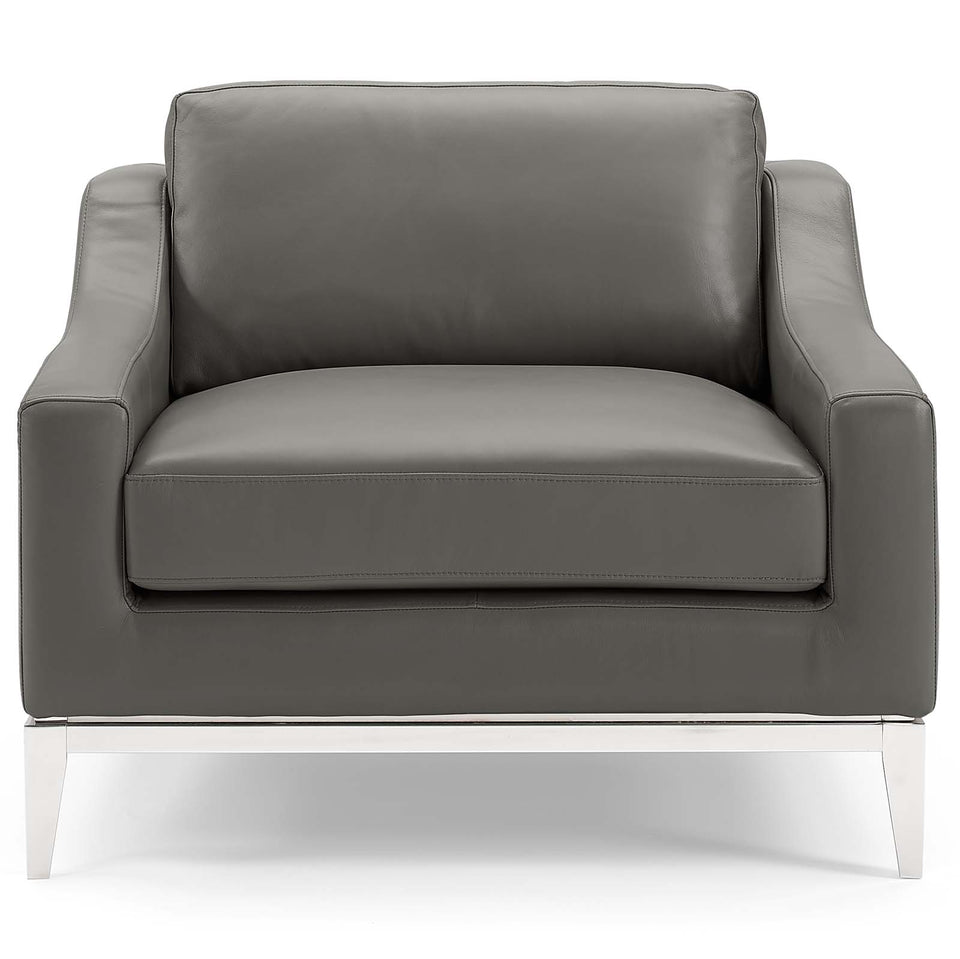 Harness Stainless Steel Base Leather Armchair.
