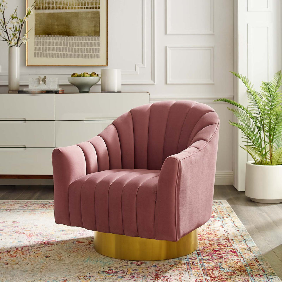 Buoyant Vertical Channel Tufted Accent Lounge Performance Velvet Swivel Chair.