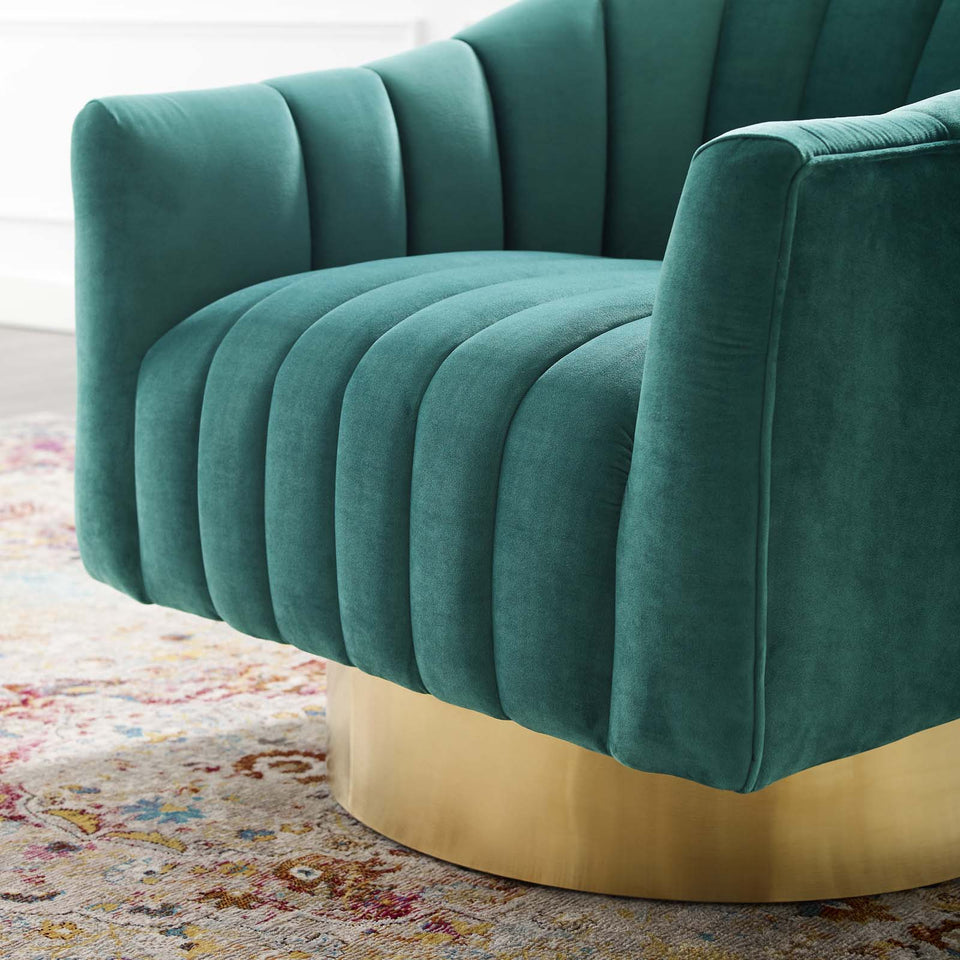 Buoyant Vertical Channel Tufted Accent Lounge Performance Velvet Swivel Chair.