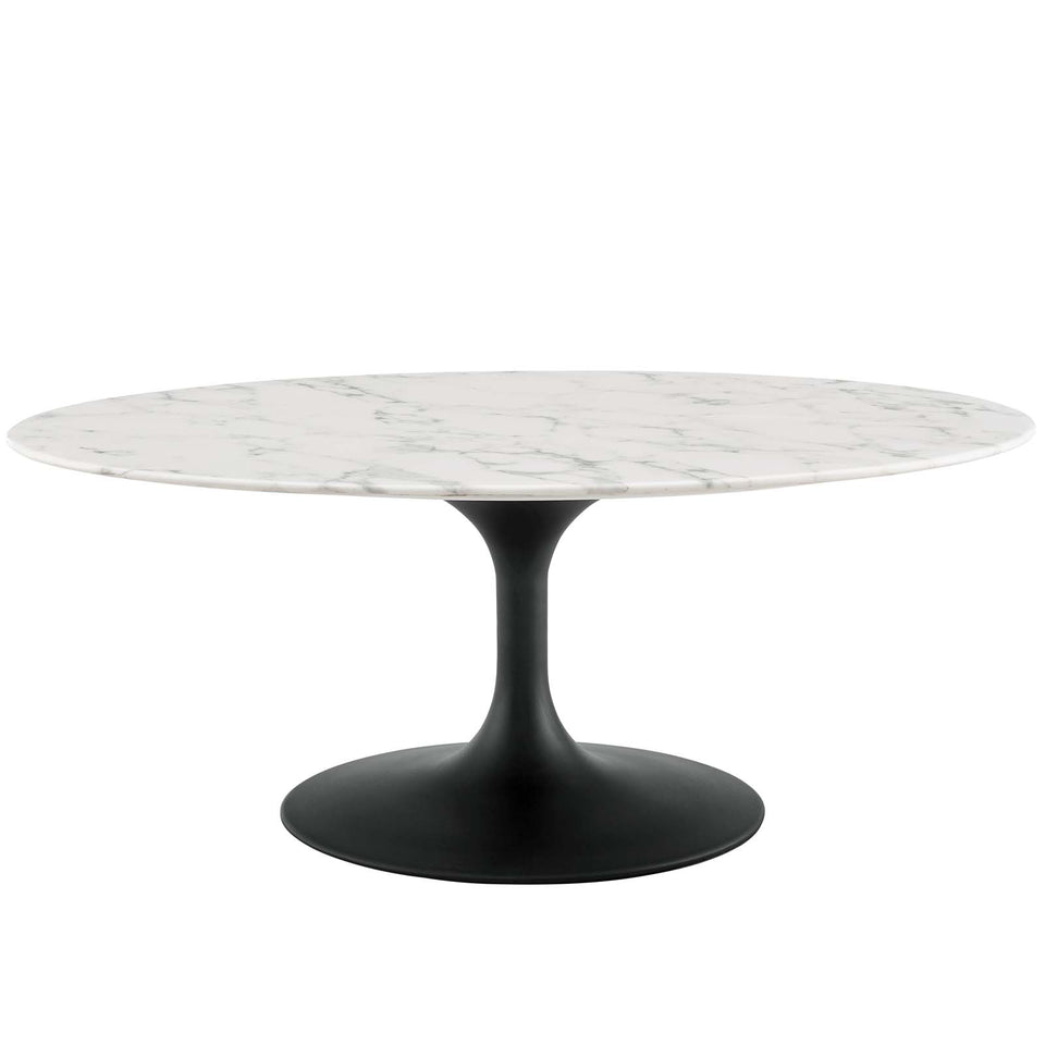 Lippa 42" Oval-Shaped Artificial Marble Coffee Table in Black White.
