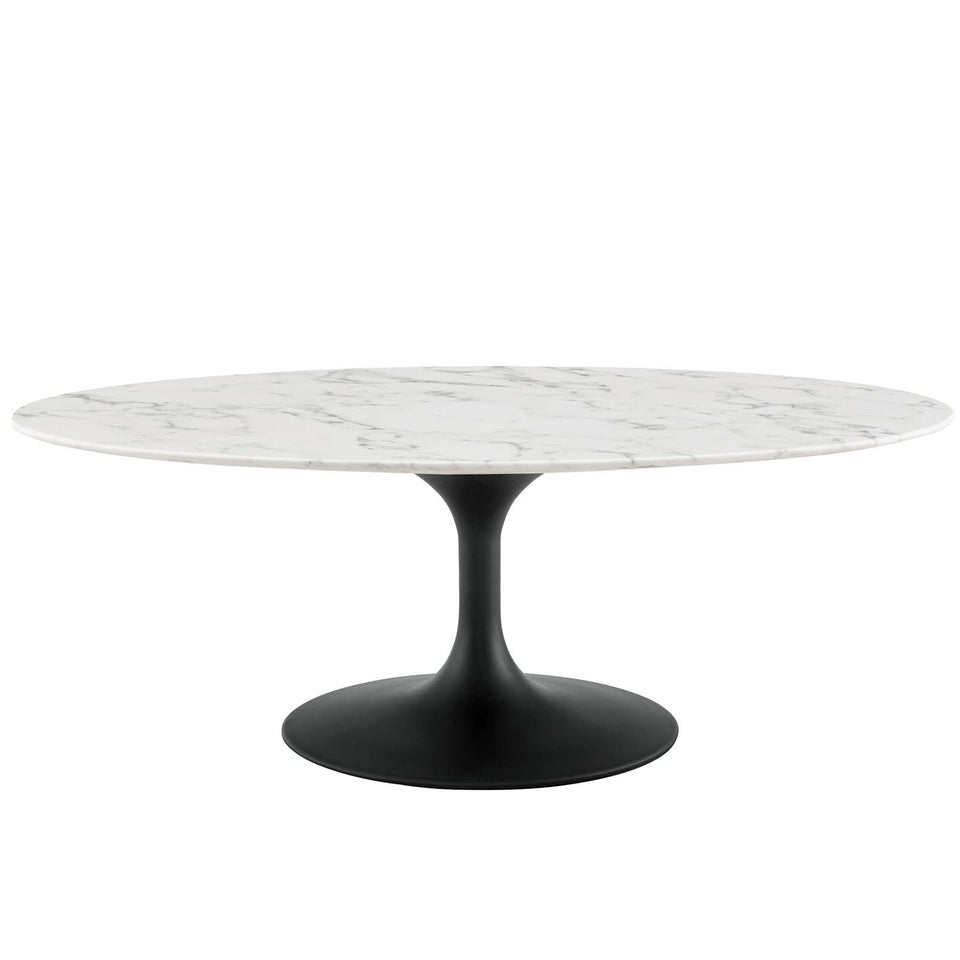 Lippa 48" Oval-Shaped Artificial Marble Coffee Table in Black White.