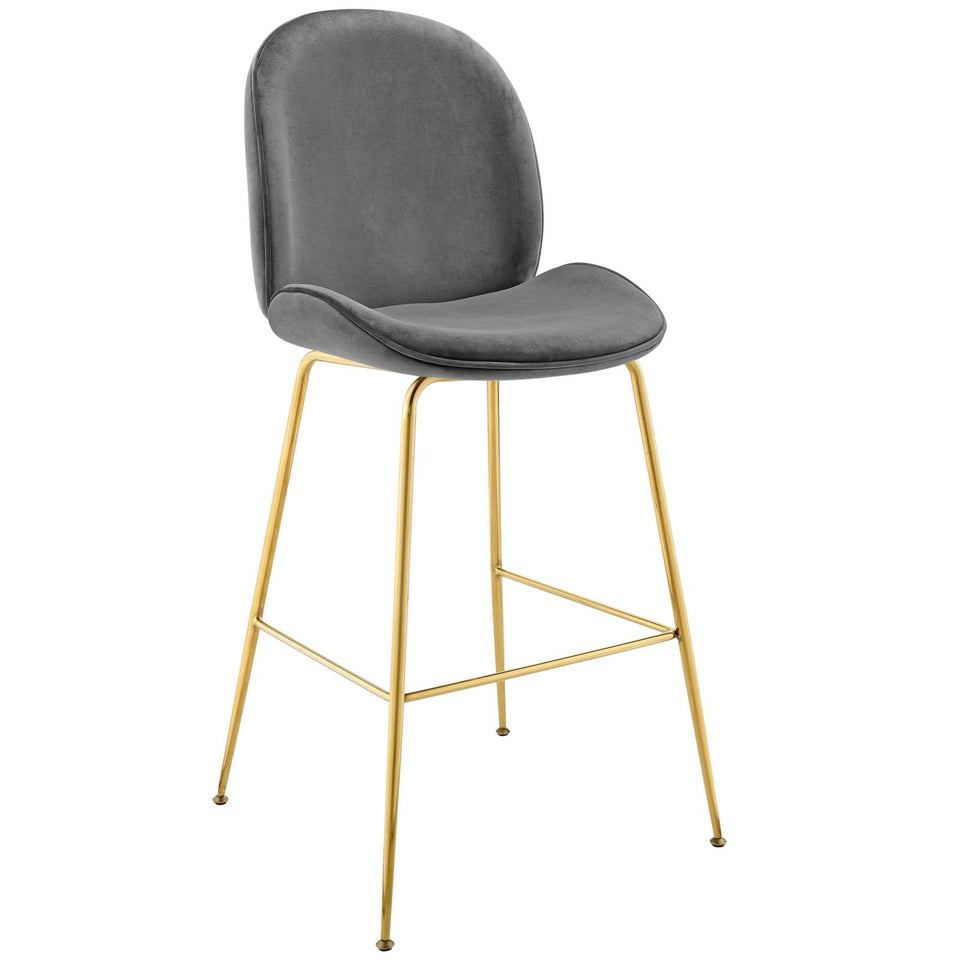 Scoop Gold Stainless Steel Leg Performance Velvet Bar Stool.