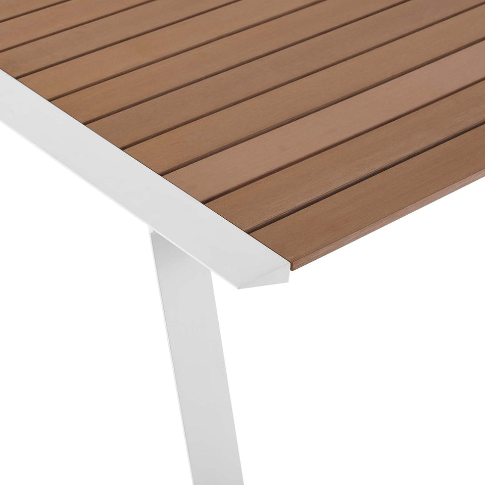 Roanoke 73" Outdoor Patio Aluminum Dining Table in White Natural.