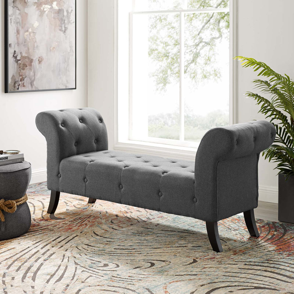 Evince Button Tufted Accent Upholstered Fabric Bench.