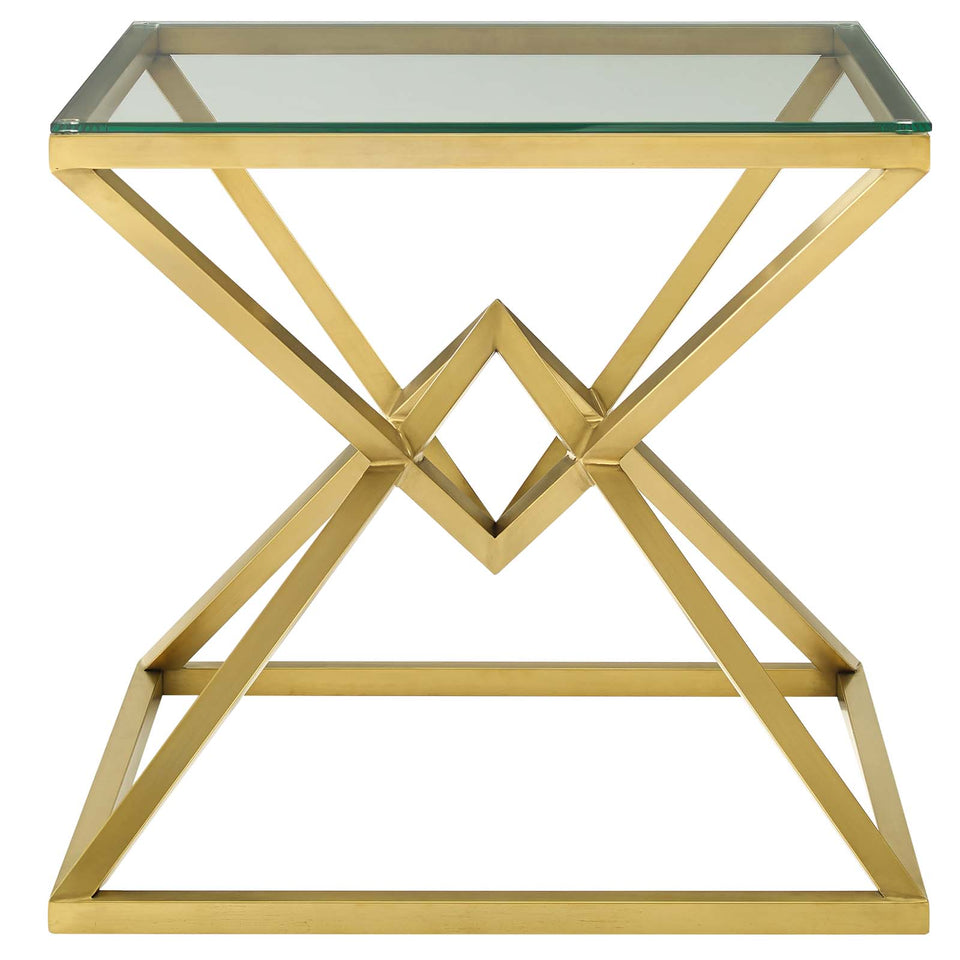 Point 25.5" Brushed Gold Metal Stainless Steel Side Table in Gold.