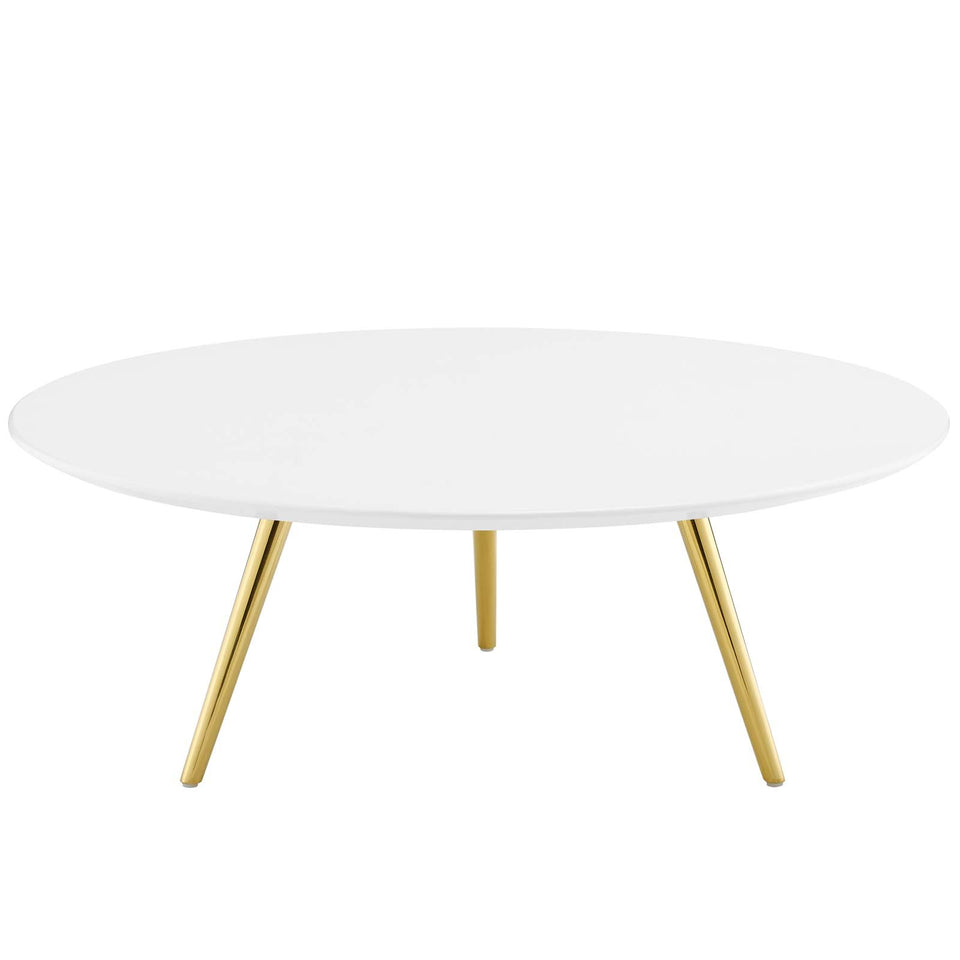 Lippa 40" Round Wood Top Coffee Table with Tripod Base in Gold White.