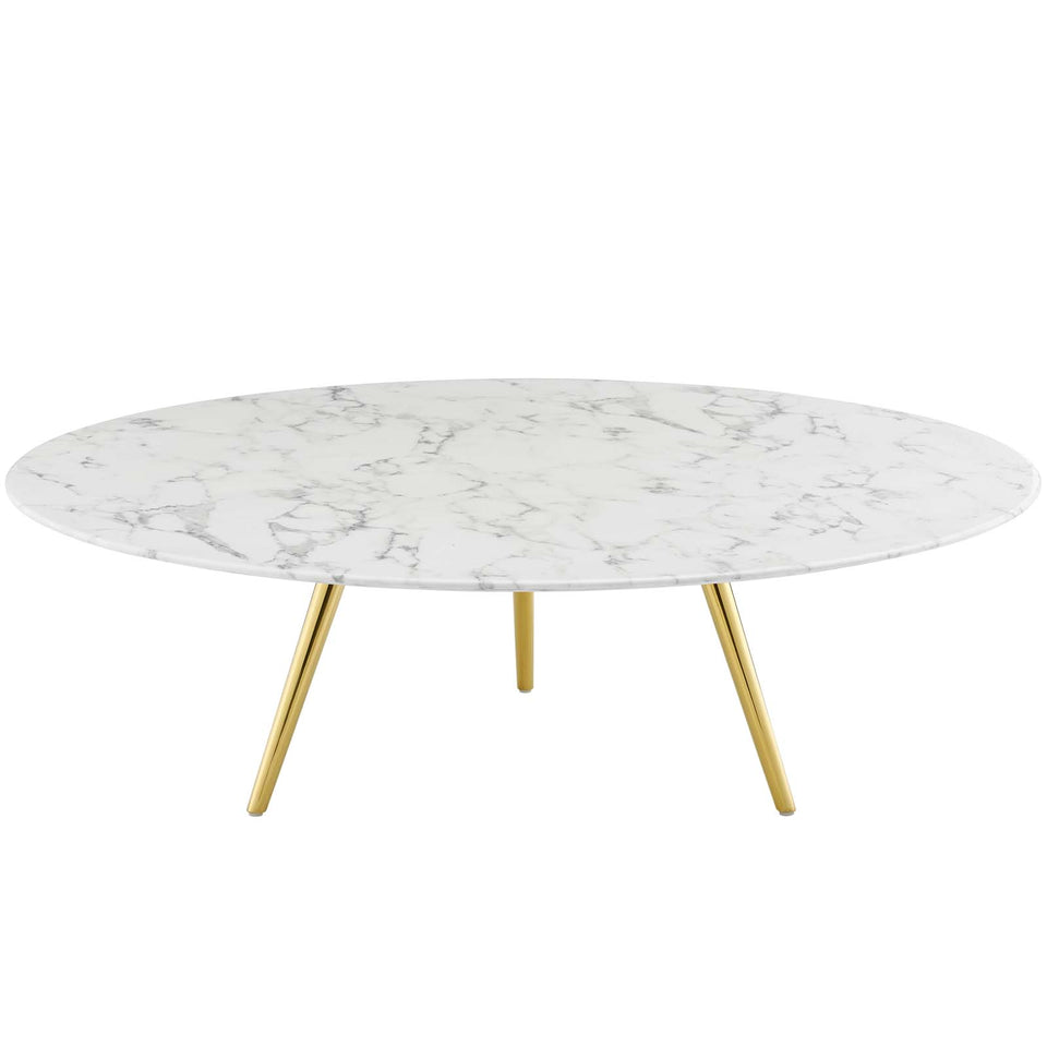 Lippa 47" Round Artificial Marble Coffee Table with Tripod Base in Gold White.
