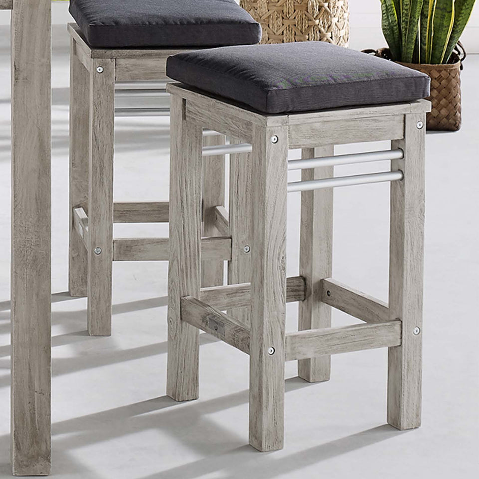 Wiscasset Outdoor Patio Acacia Wood Bar Stool in Light Gray.