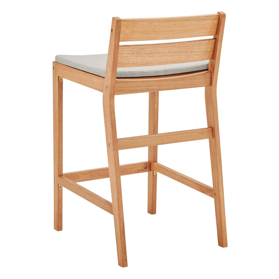 Riverlake Outdoor Patio Ash Wood Bar Stool in Natural Taupe.