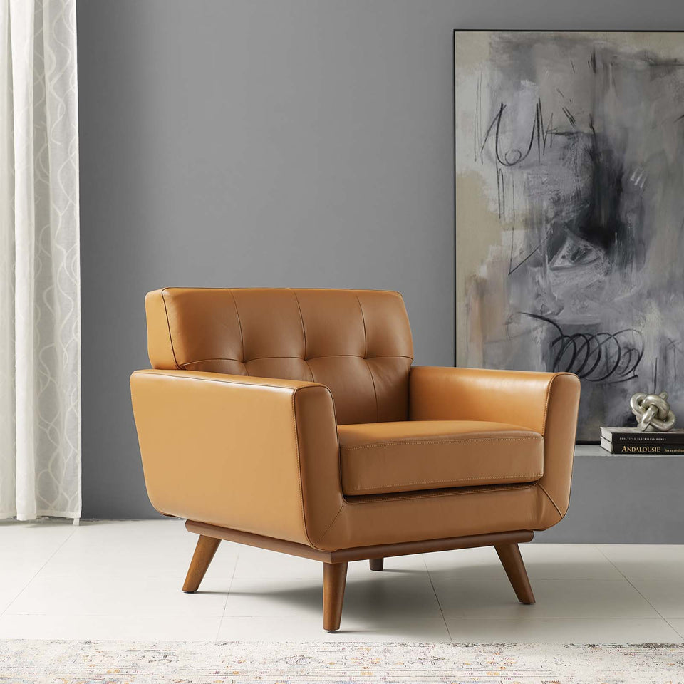 Engage Top-Grain Leather Living Room Lounge Accent Armchair.