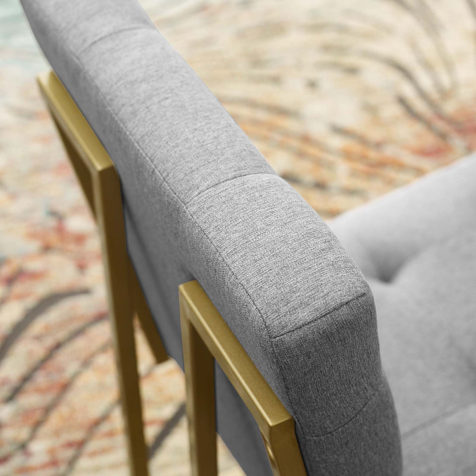 Privy Gold Stainless Steel Upholstered Fabric Dining Accent Chair.
