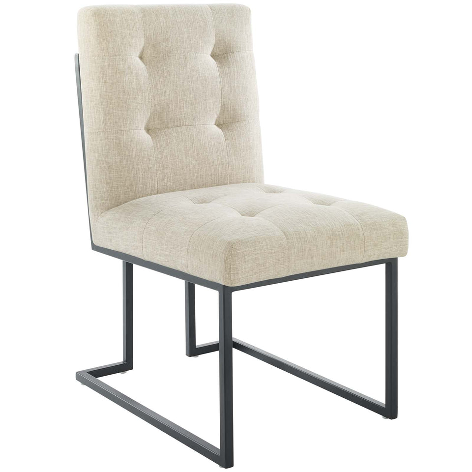 Privy Black Stainless Steel Upholstered Fabric Dining Chair.