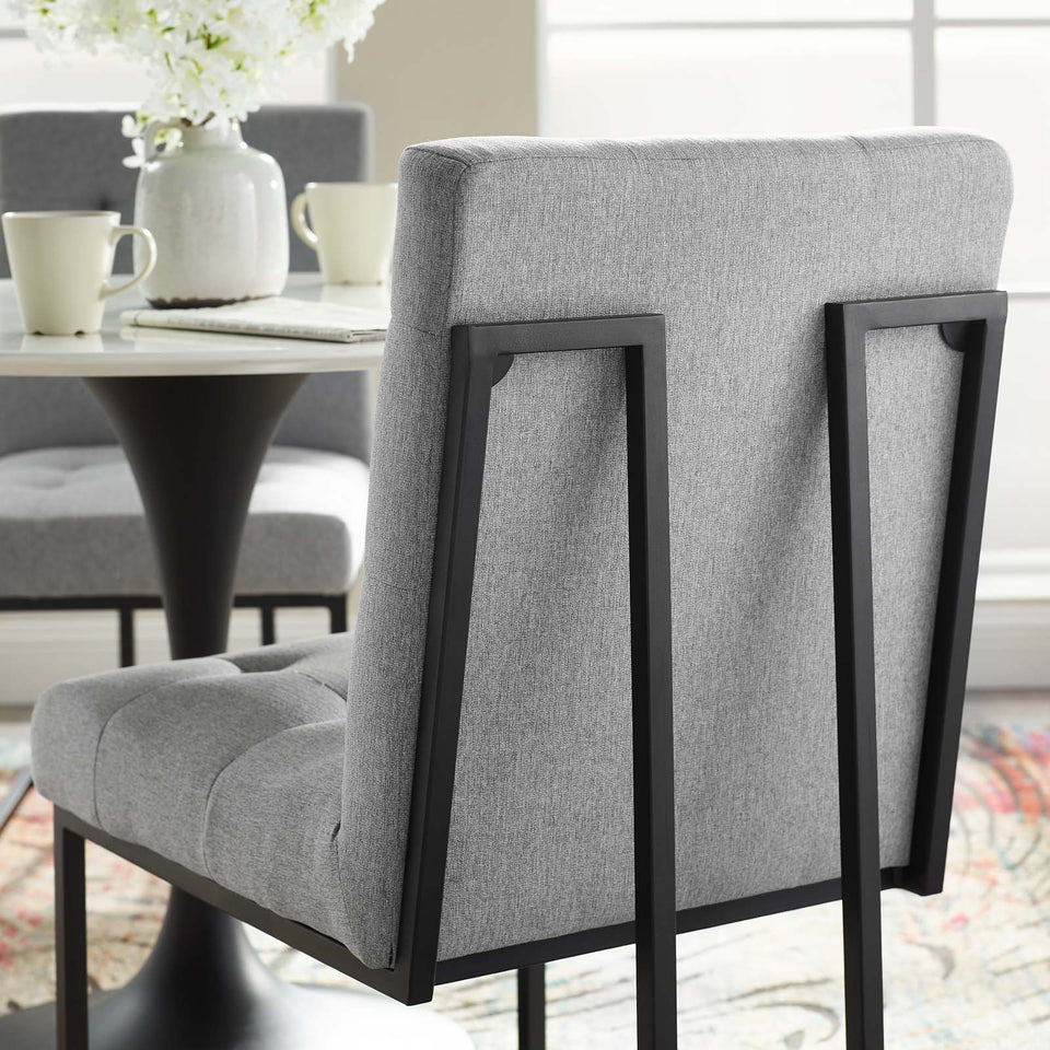 Privy Black Stainless Steel Upholstered Fabric Dining Chair.