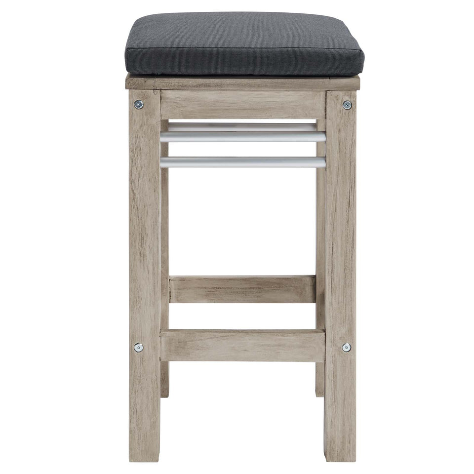 Wiscasset Outdoor Patio Acacia Wood Bar Table Set with 4 Bar Stools in Light Gray.