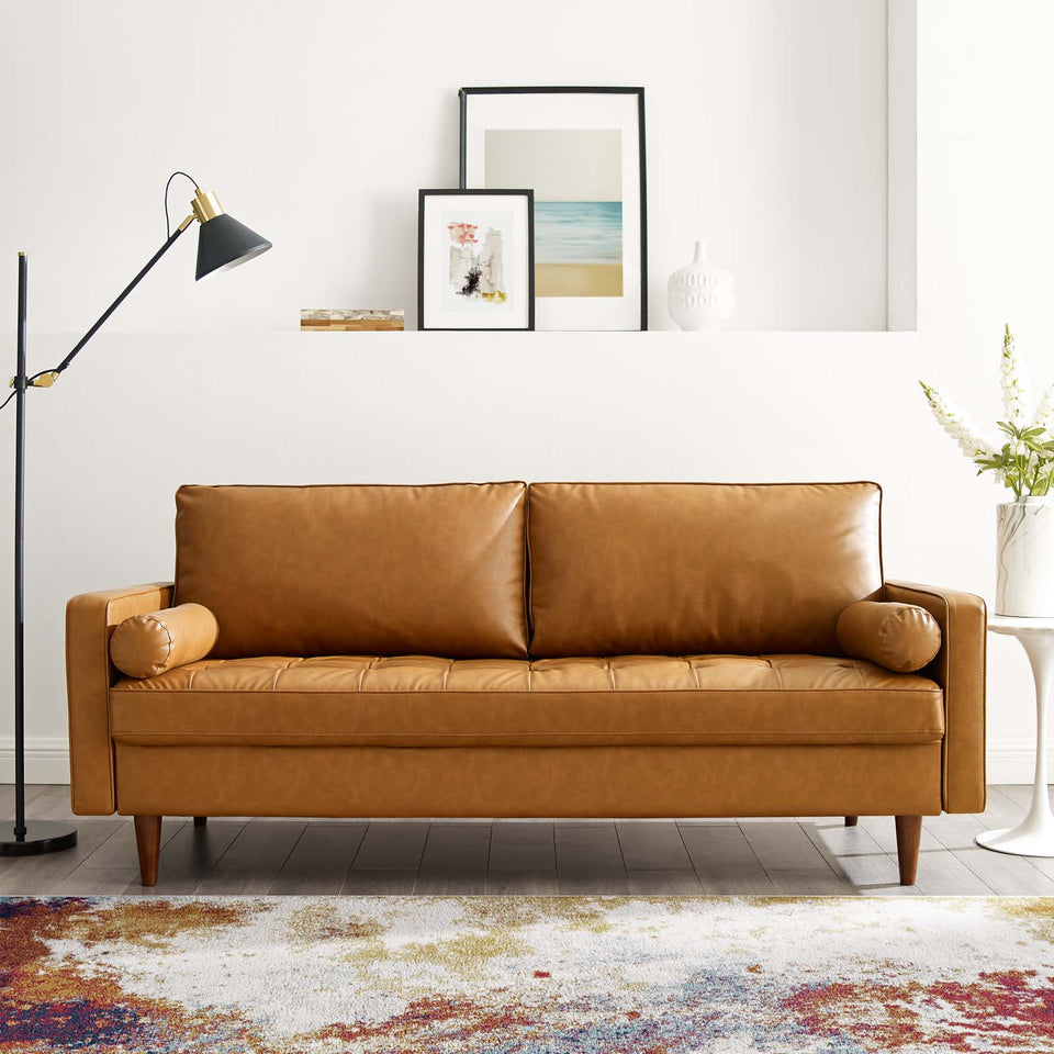 Valour Upholstered Faux Leather Sofa in Tan.